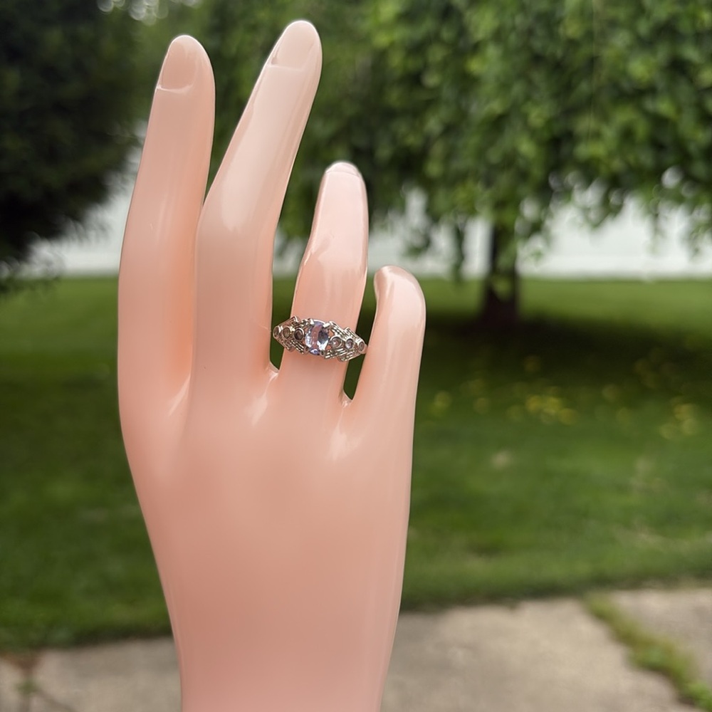 Genuine Natural Tanzanite Oval Cut Solitaire Sterling Silver 925 Ring Size 7 - Picture 3 of 12